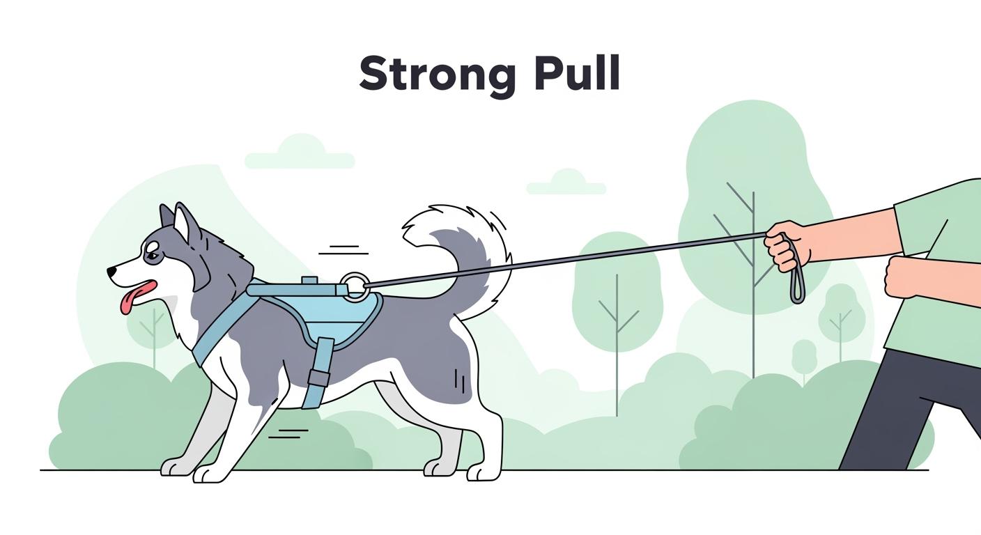 Husky wearing a walking harness outdoors during a walk