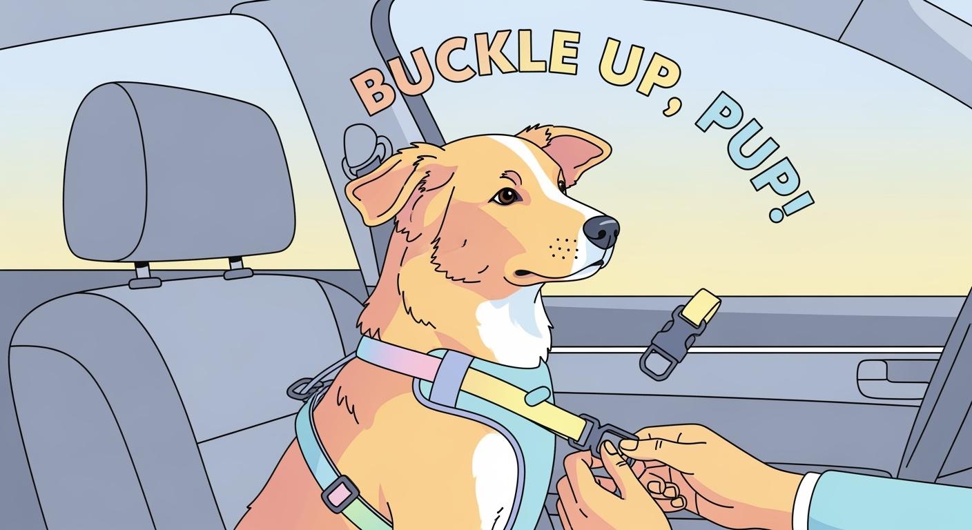 Dog riding in a rear-seat harness setup