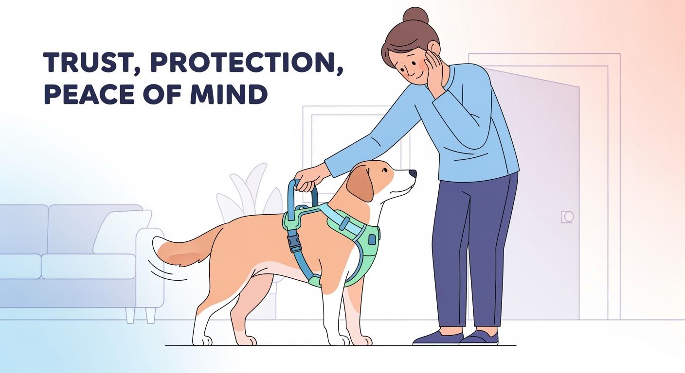 Dog wearing escape proof harness during outdoor fit check