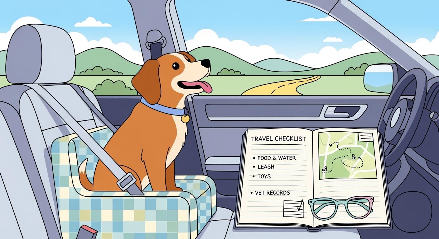 Small dog sitting calmly in a car booster seat