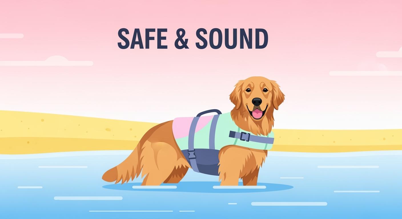 Dog wearing a life jacket in water