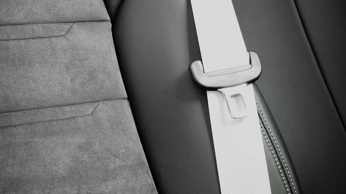 Dog car seat cover with non-slip backing and side flaps installed on leather seats