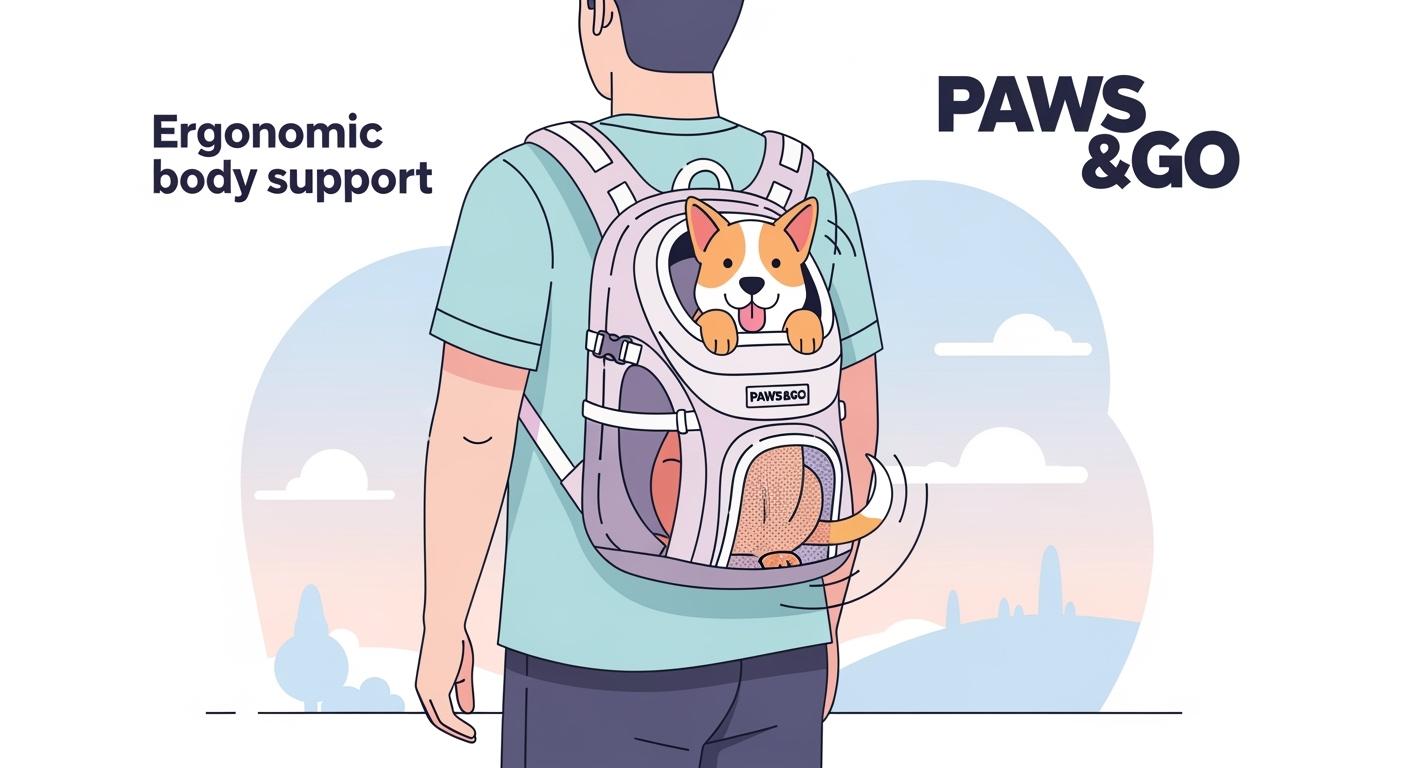 Dog sitting upright in a backpack carrier with stable body position