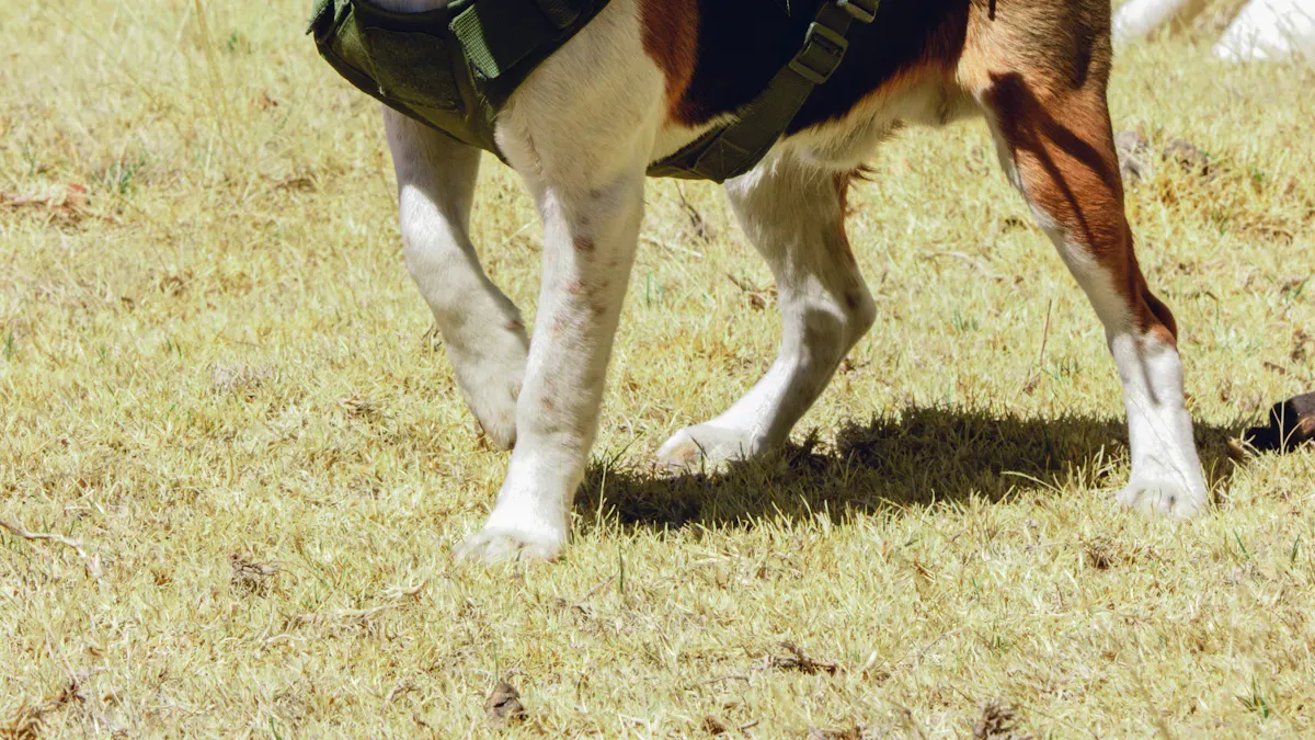 Owner adjusting front-clip harness fit on a dog before a walk