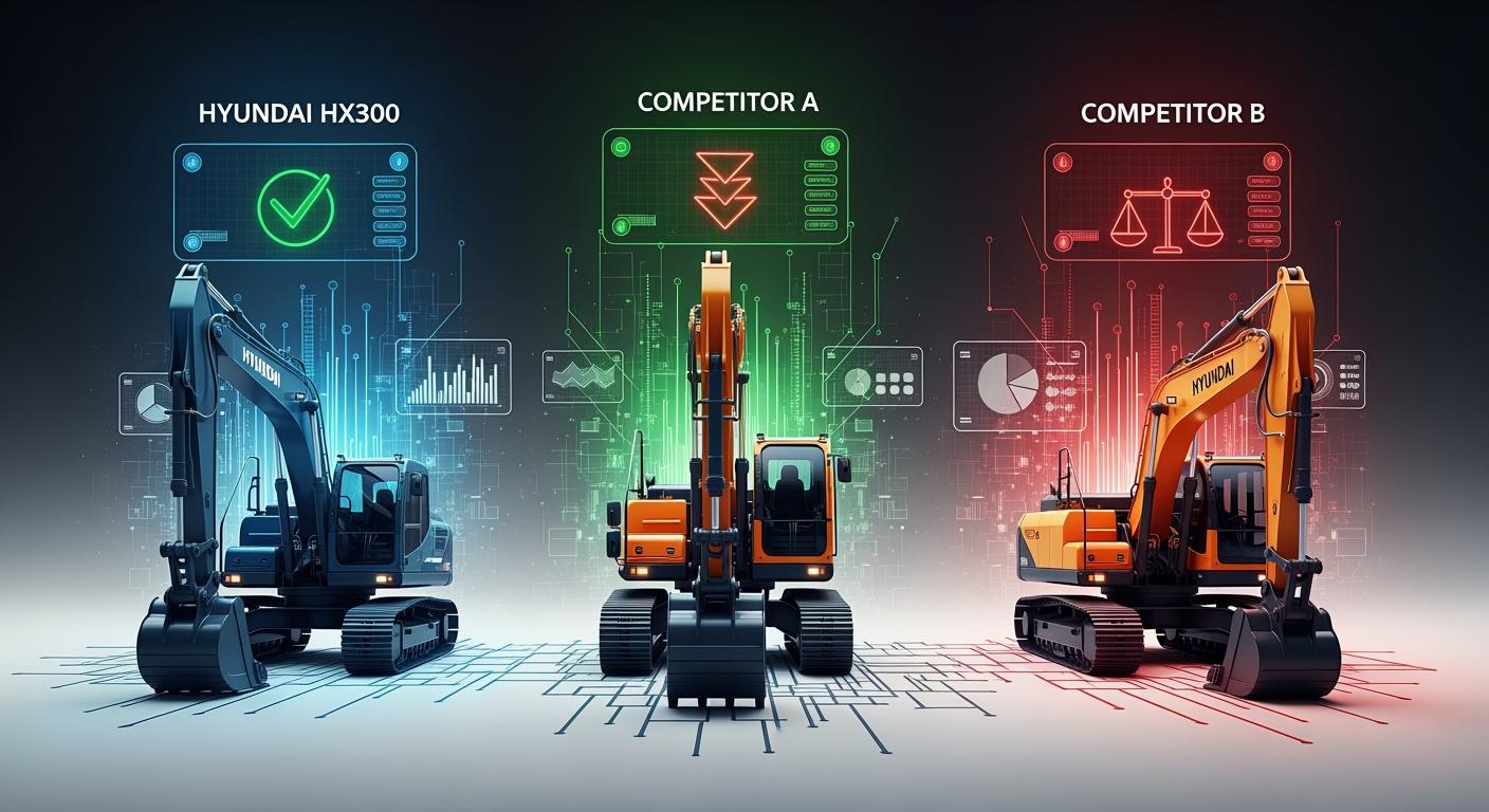 Comparaison de la pelle Hyundai HX300 avec les autres pelles de sa catégorie