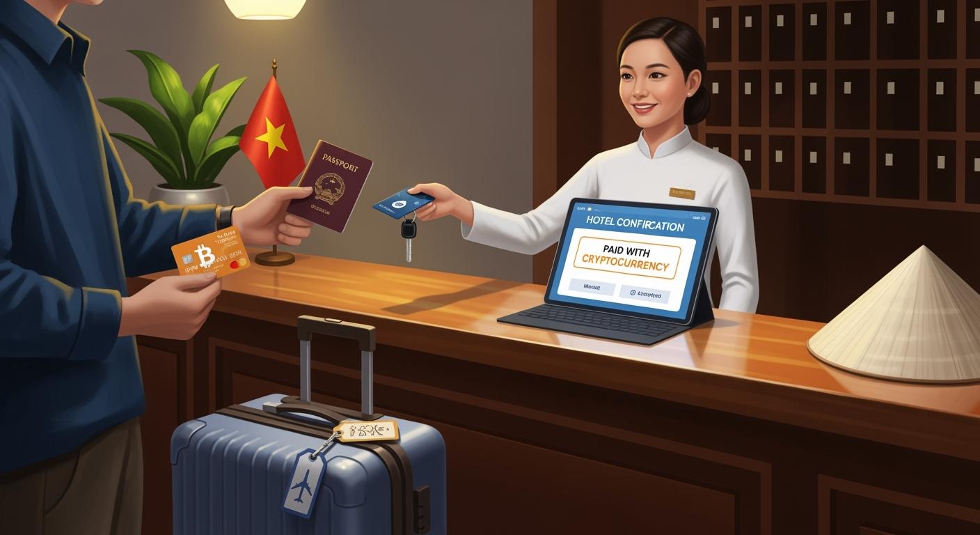在越南使用比特币借记卡预订海外酒店