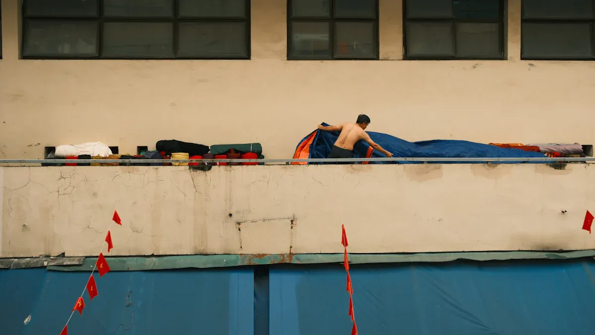 Installing hurricane tarps