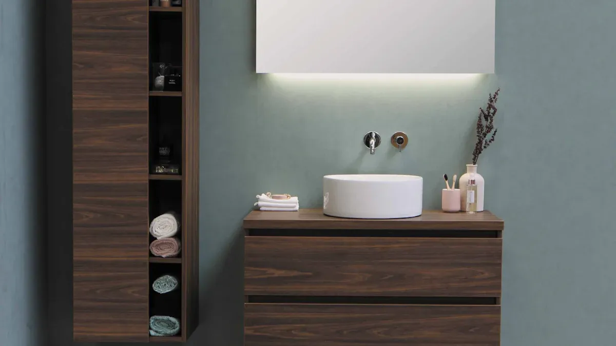 9creat bathroom cabinets made of solid wood are favored by many customers in various countries.