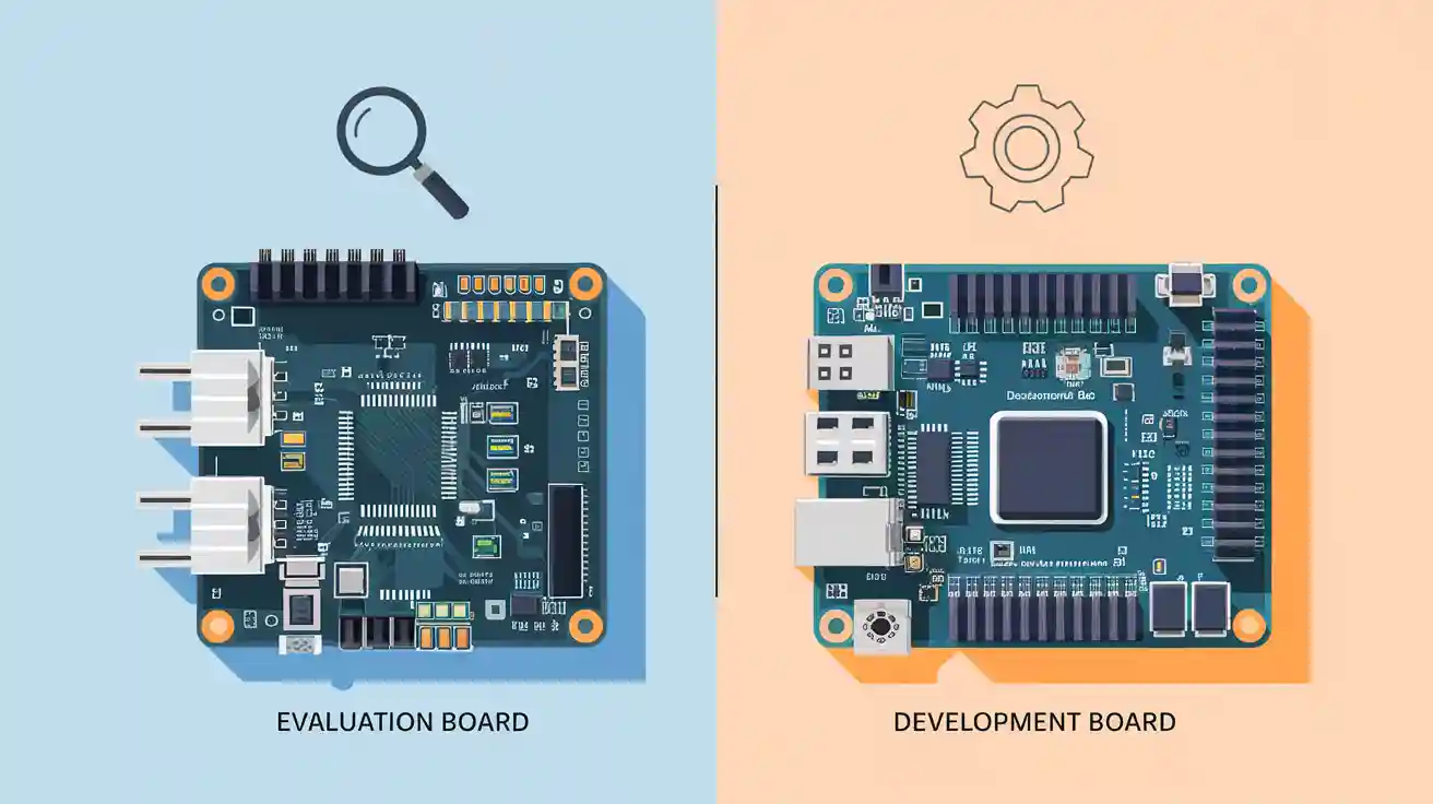 What is the difference between evaluation board and development board?