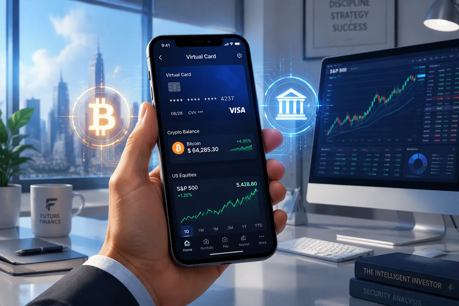 Virtual card for crypto to US equities