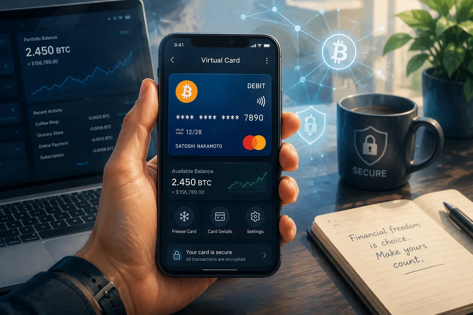 Virtual card for crypto to debit card conversion