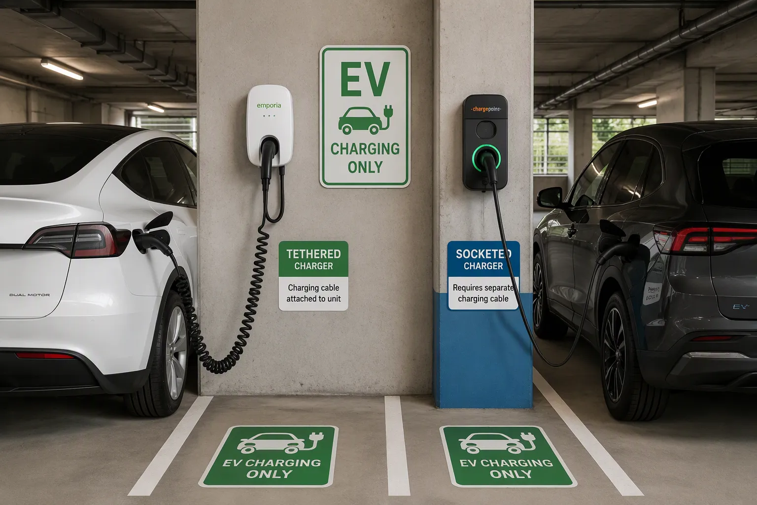 Which Is Better for Apartment Parking Tethered or Socketed EV Charging