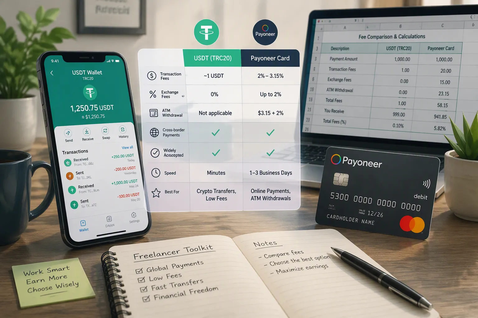 USDT收款與Payoneer手續費比較總覽