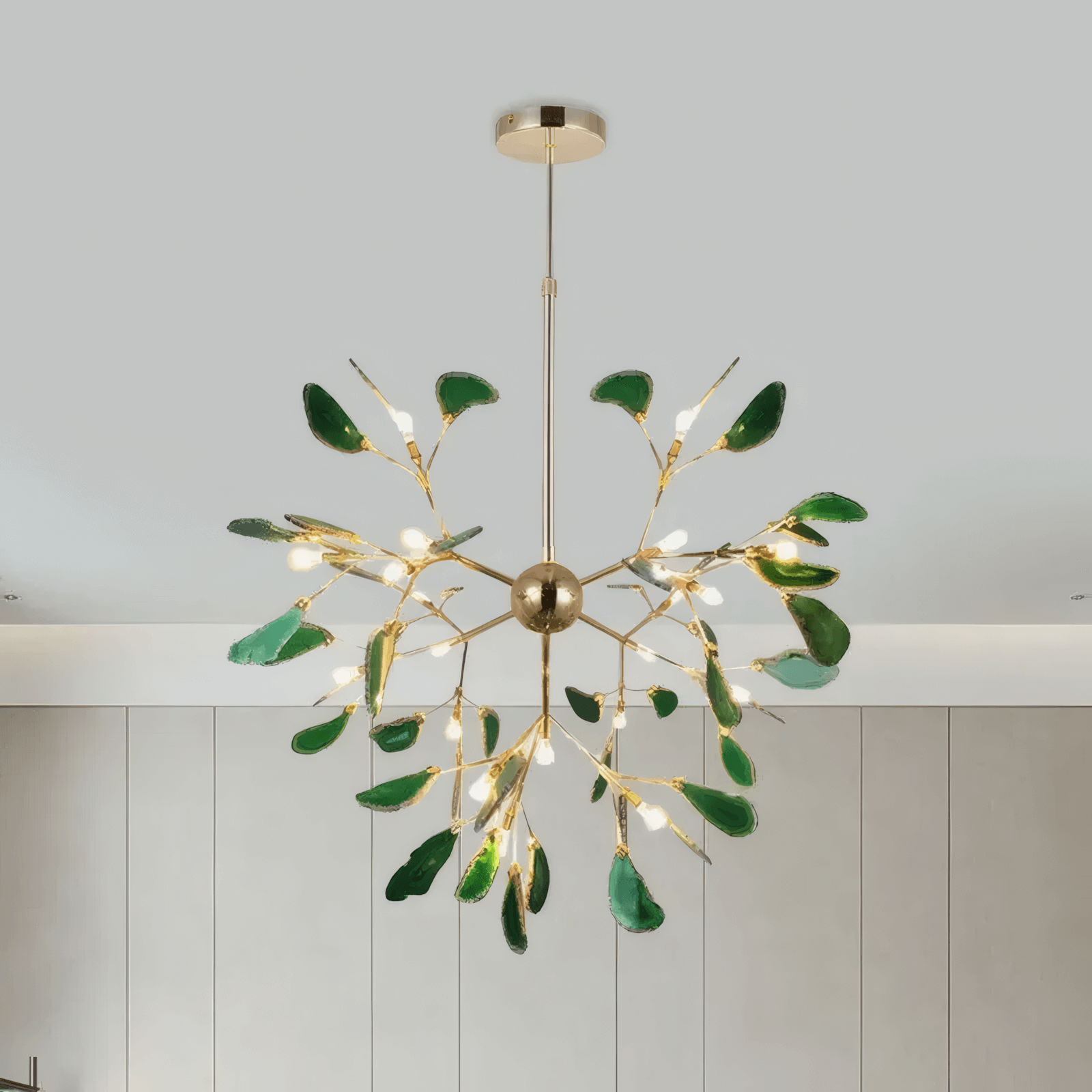 Artistic Leaf Agate Pendant Light, Blue/Green/Colorful