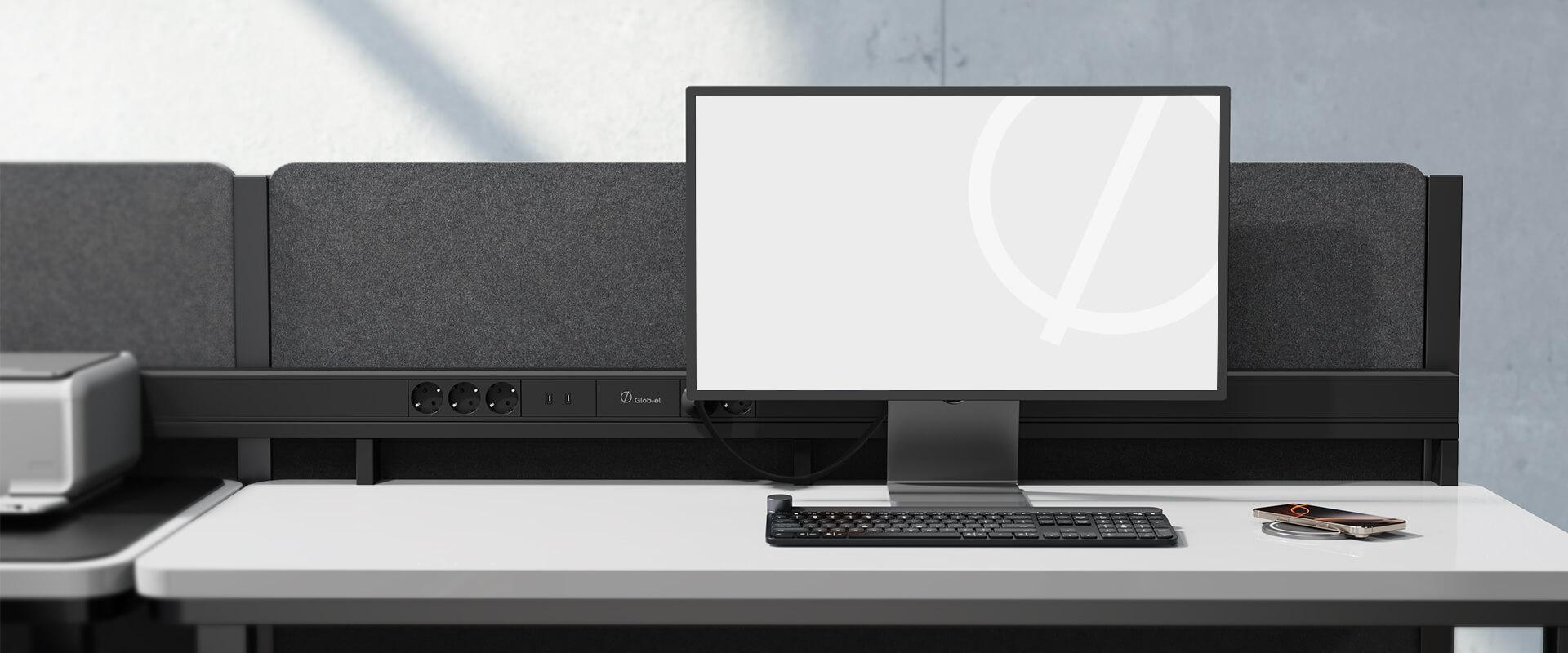 Minimalist Desk Setup with Integrated Power Modules for Modern Offices