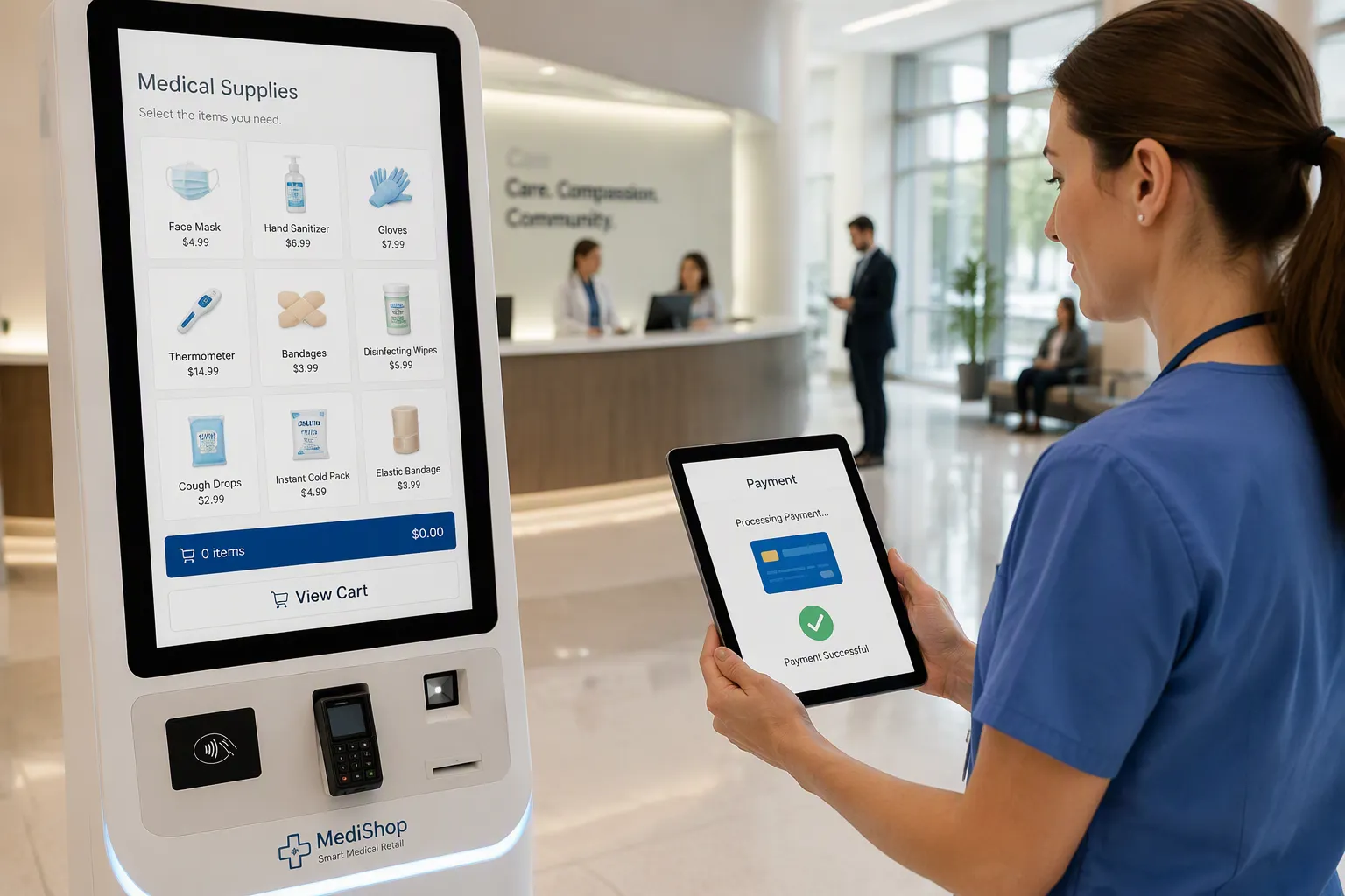How to integrate autonomous stores with existing payment systems in hospitals and healthcare facilities