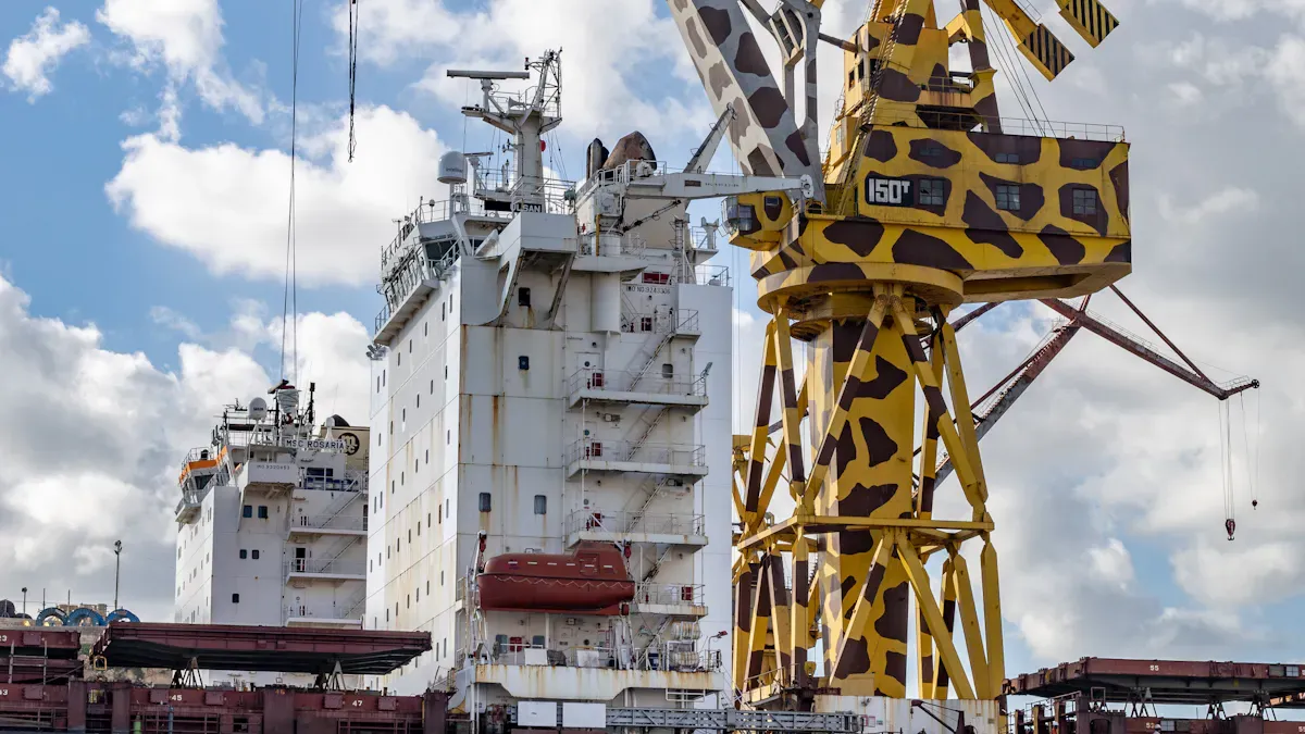 Ship crane: swing control for deck loading