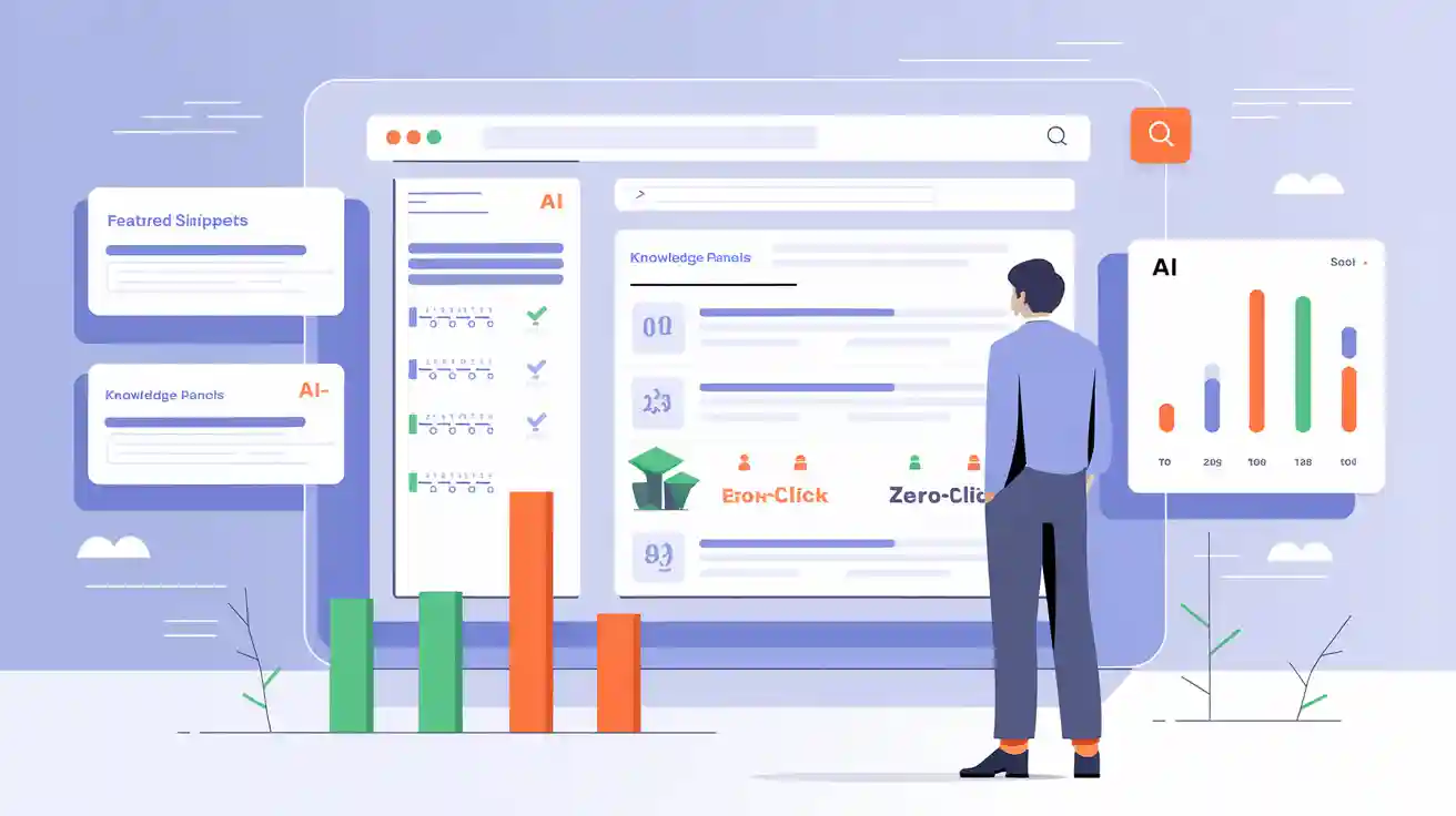 Zero-Click Search: SERP con fragmentos destacados, paneles de conocimiento y AI Overview