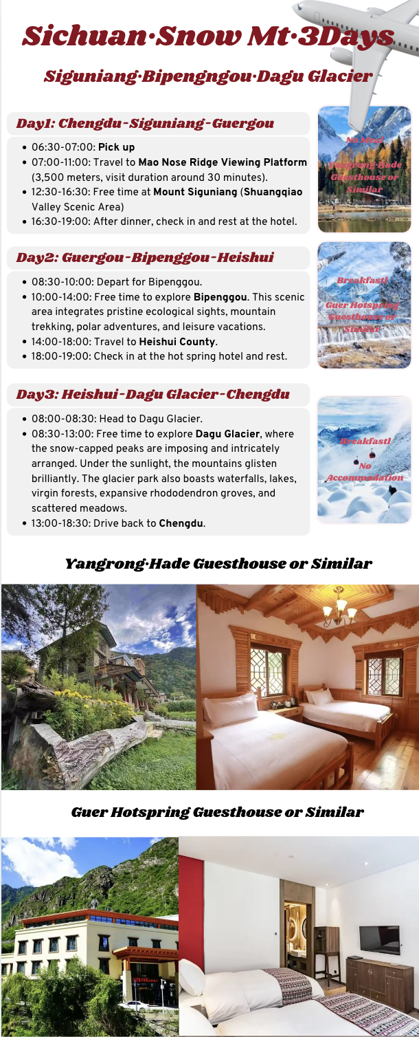 3-Days Explore Western Sichuan in Winter- Siguniang Mountain, Bipenggou, and Dagu Glacier
