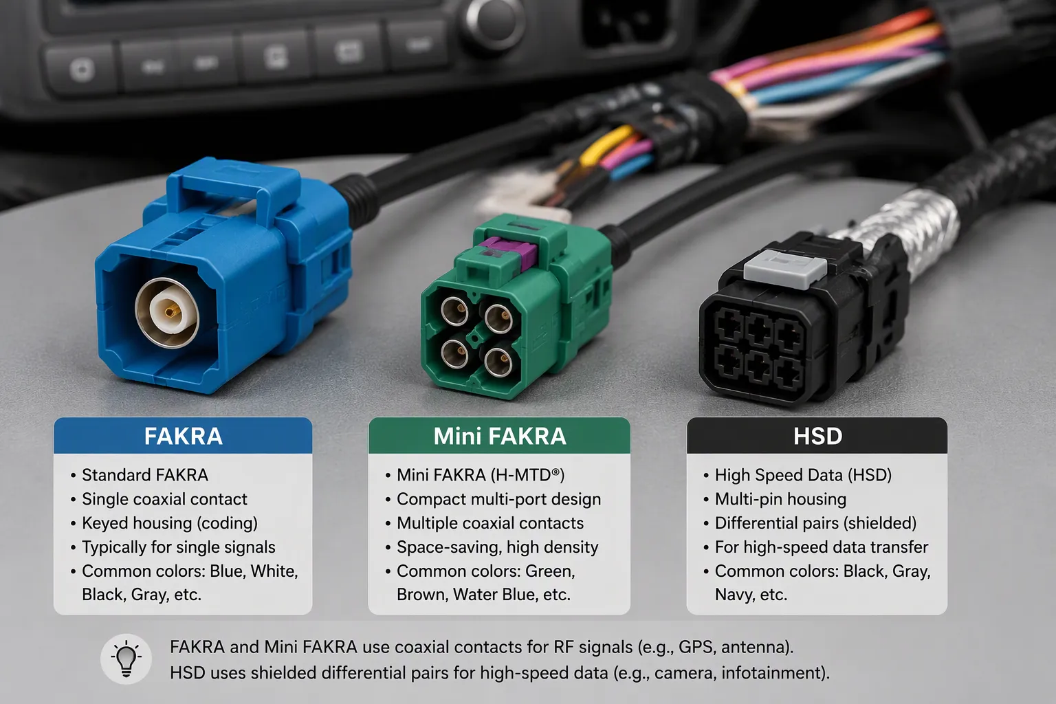 FAKRA vs Mini FAKRA vs HSD Table