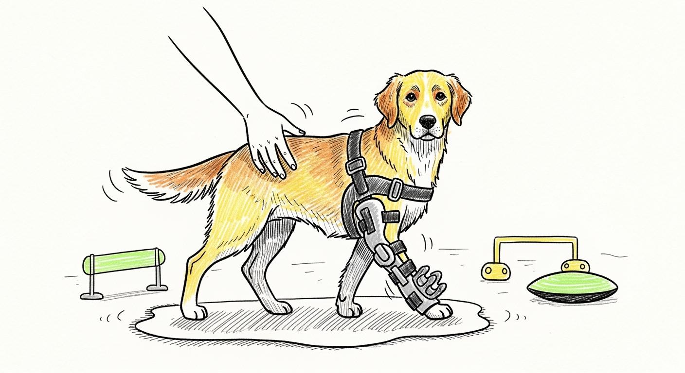 Knuckling brace for dogs for gradual progress in gait correction and supportive recovery routines