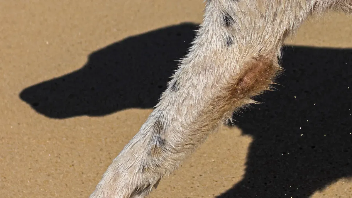 Dog paw dragging on ground showing knuckling position