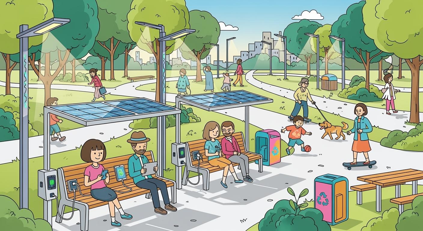 Solar Street Furniture for Smart Parks: Benches, Lighting, Charging, and Monitoring