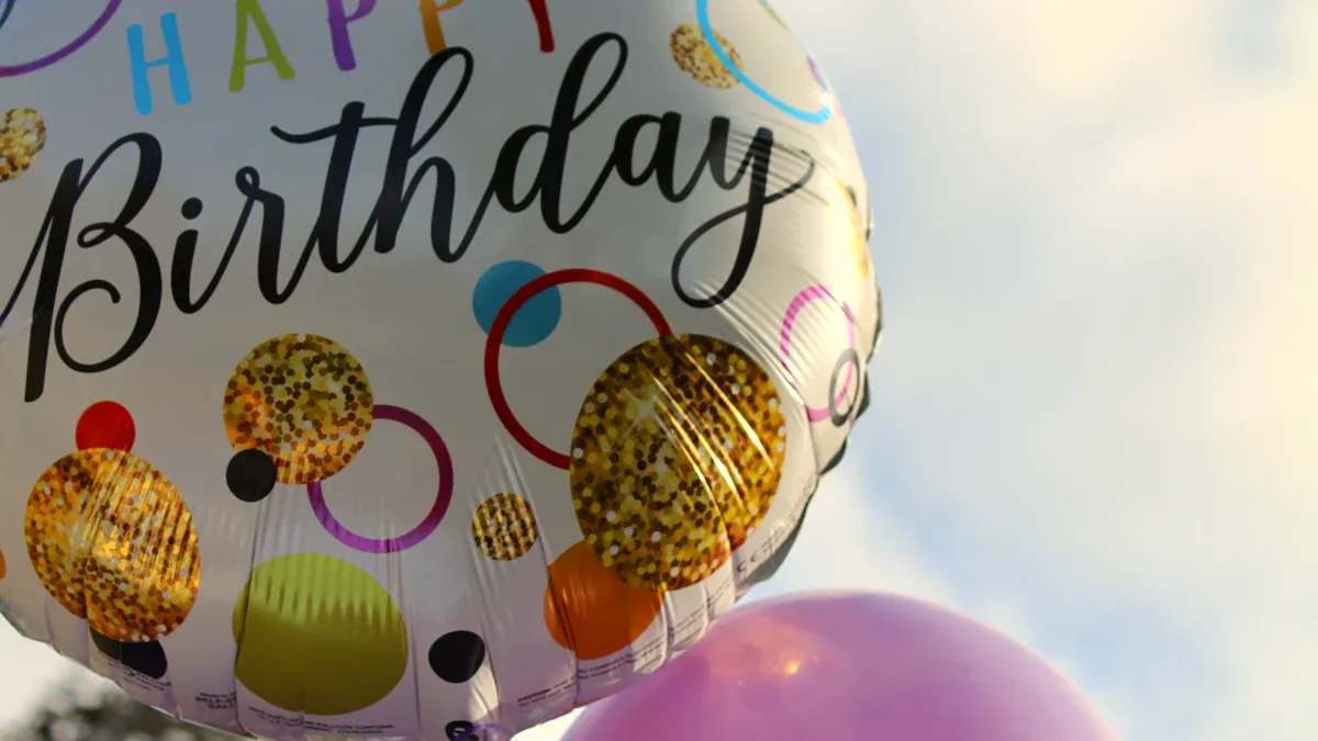 Futuristic Confetti Balloon Birthday Shaking Card
