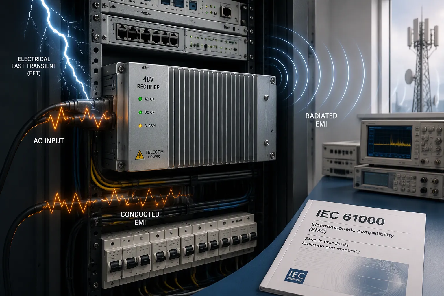 Strong EMI Threats and EMC Standards for Telecom Rectifier Systems