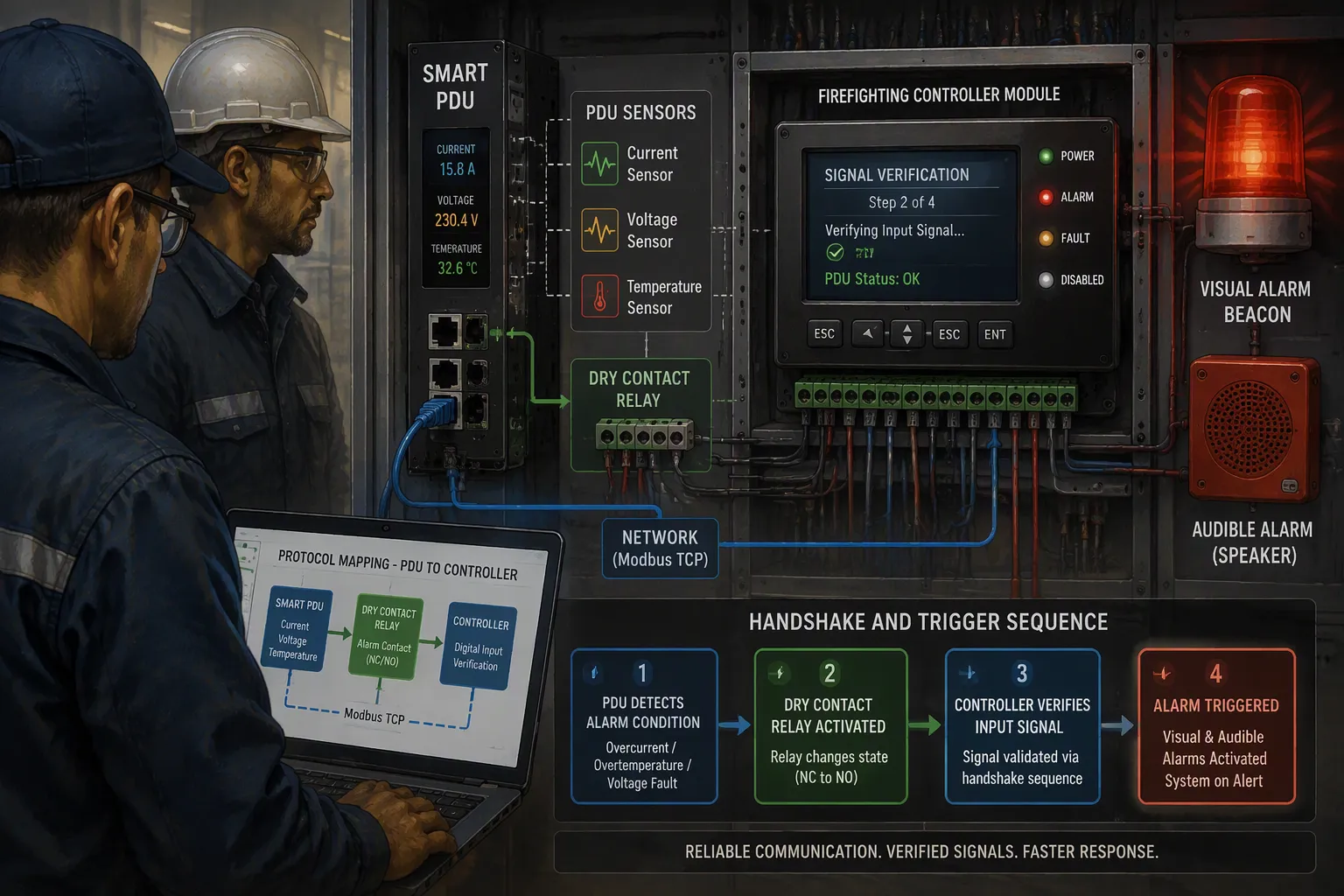Smart PDU-Firefighting Linkage Trigger Mechanism