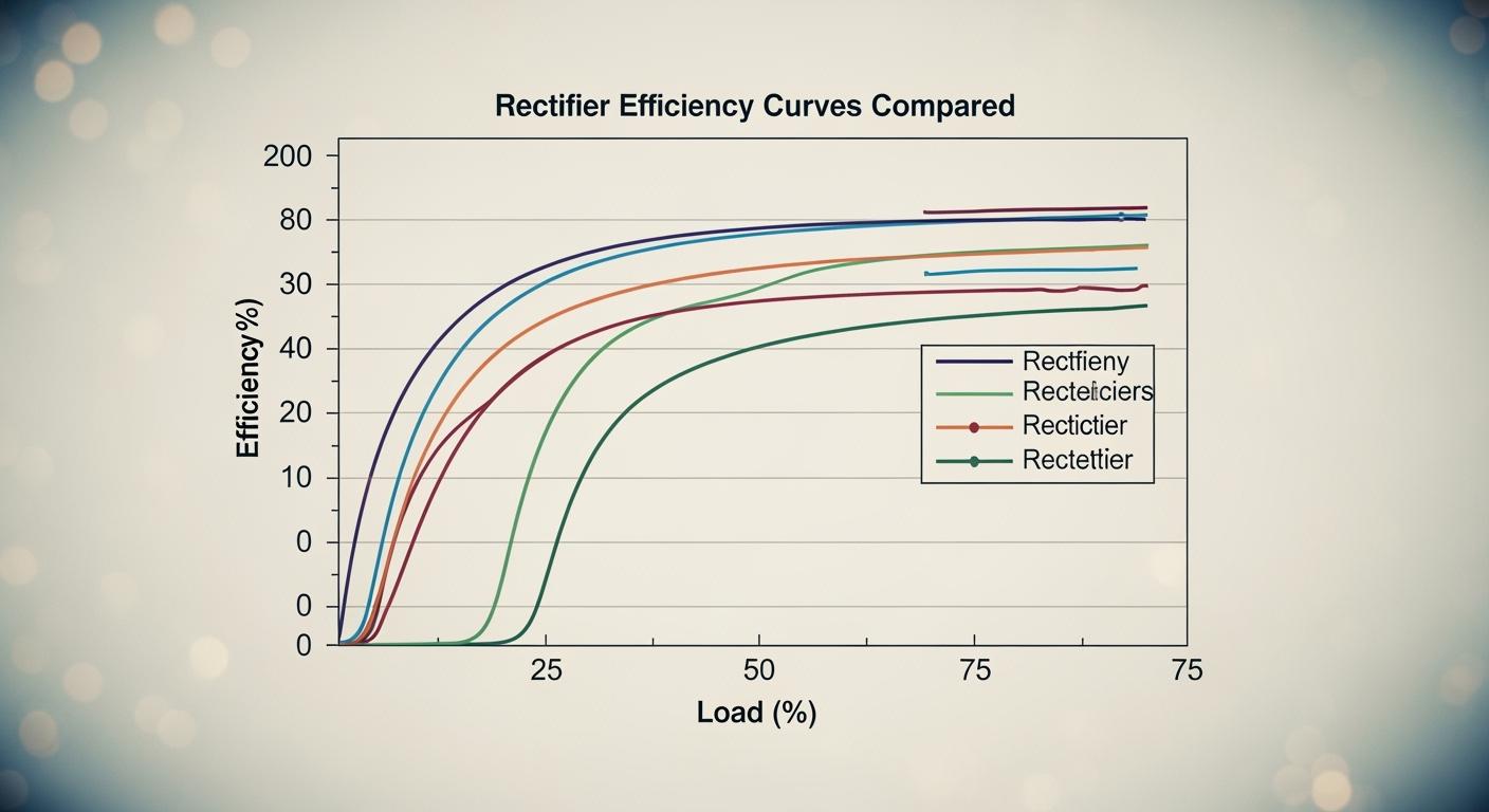 Rectifier efficiency curves compared at 25–75% load