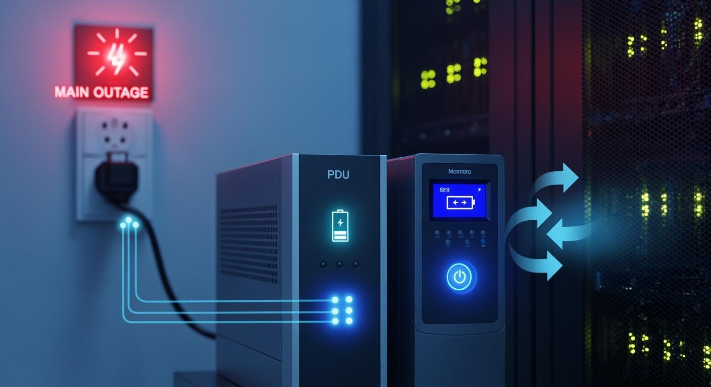 Coordinated Control of Smart PDUs and UPS: Seamless Switch to Battery Power During Mains Outage