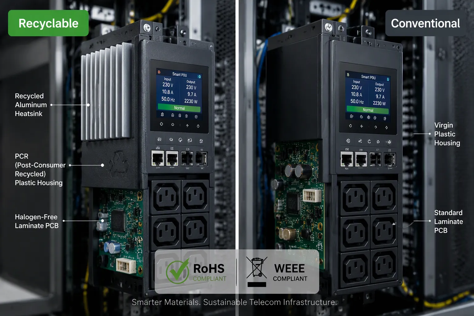Smart PDU Materials: Recyclable vs. Conventional