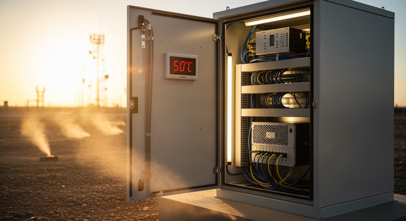 Outdoor telecom cabinet thermal management at 50°C by 48V telecom power systems