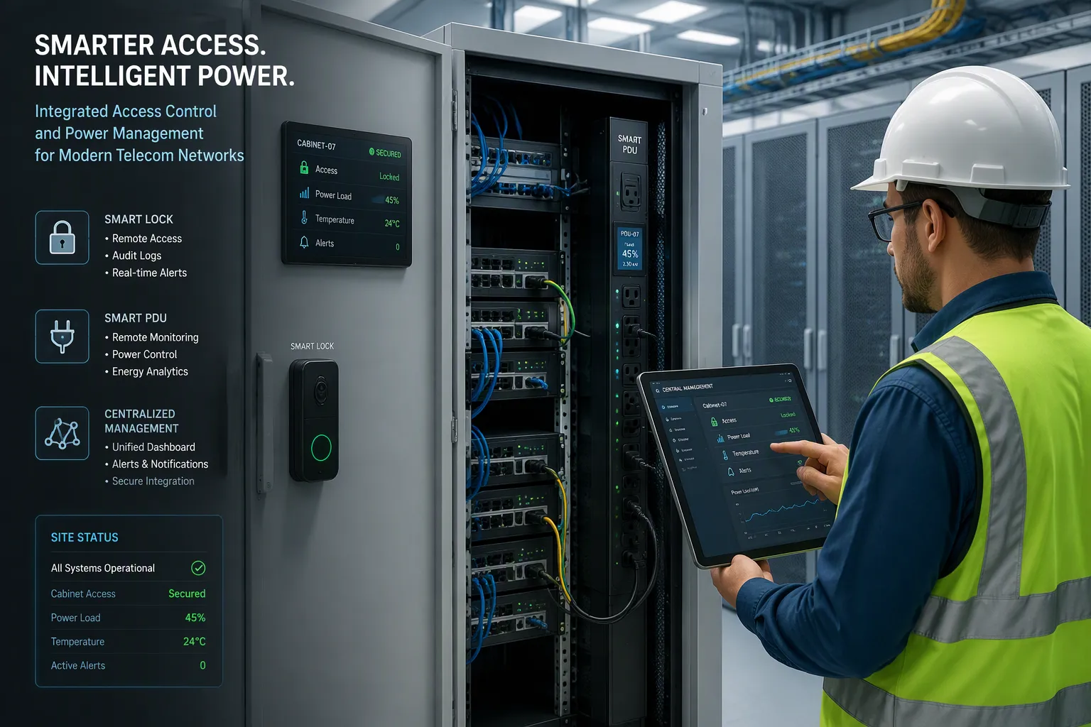 How to integrate smart locks with Smart PDUs in telecom cabinets for cabinet access control and power linkage management