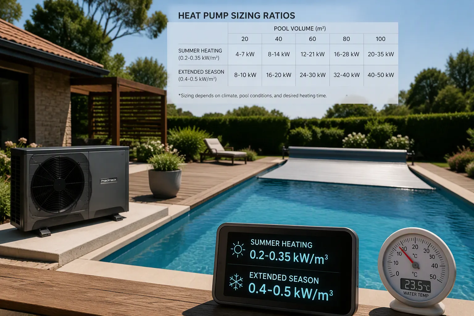 Baseline pool heat pump sizing rules