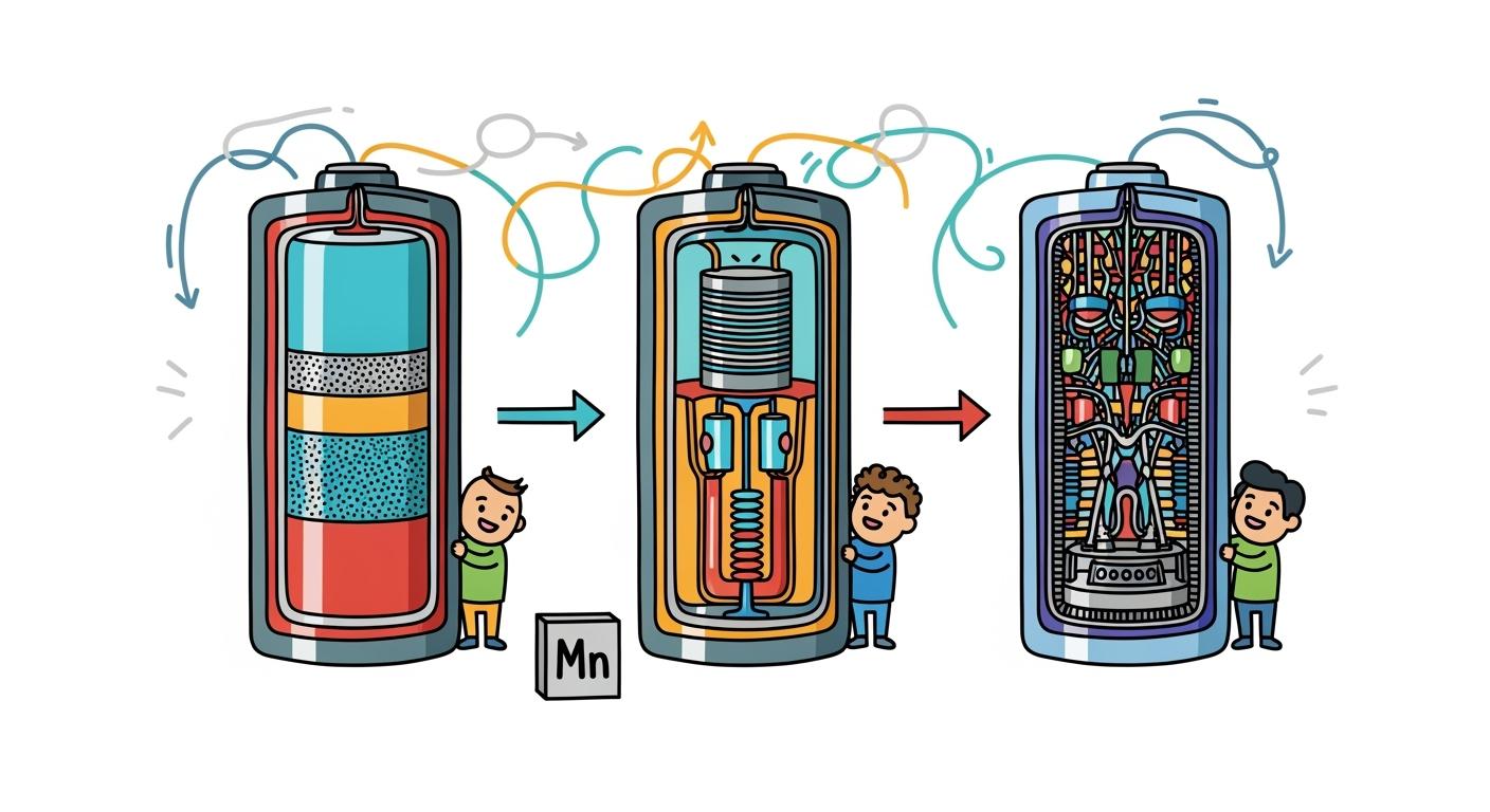 Evolution of manganese-based cathode chemistry in rechargeable batteries.
