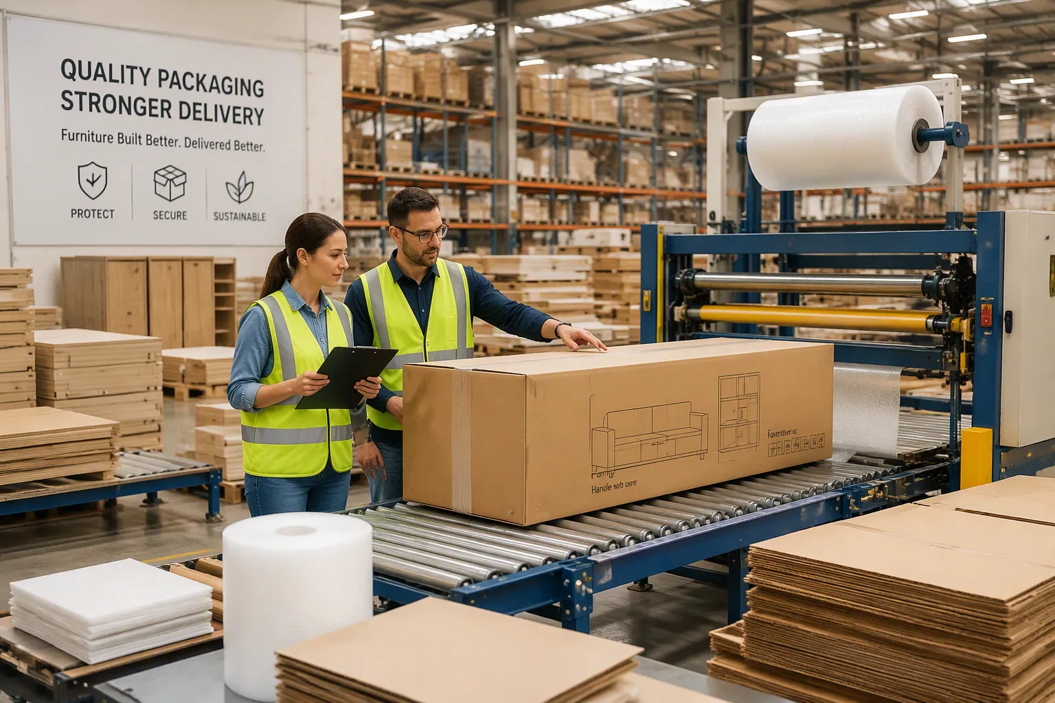 What kind of packaging machinery supplier is suitable for a large furniture factory?