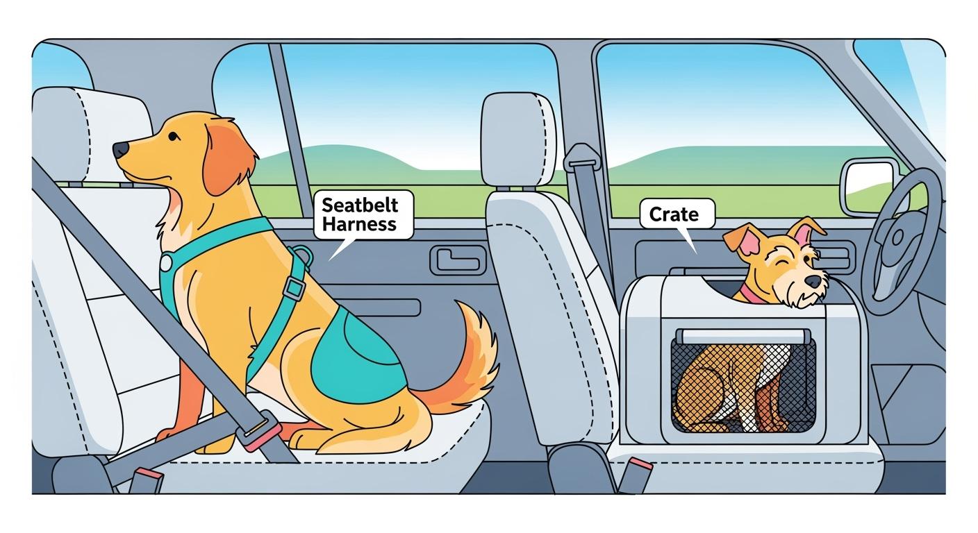 Dog seatbelt setup versus crate-in-car which suits your dog's temperament and travel needs