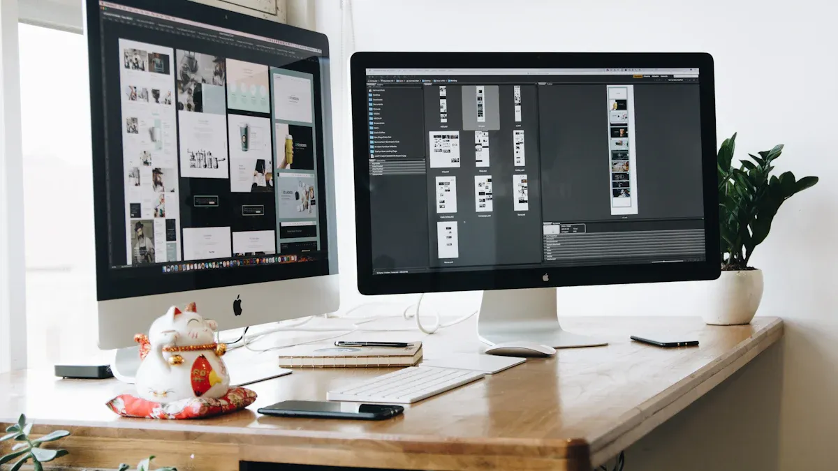 Top double sided monitors for office and retail use