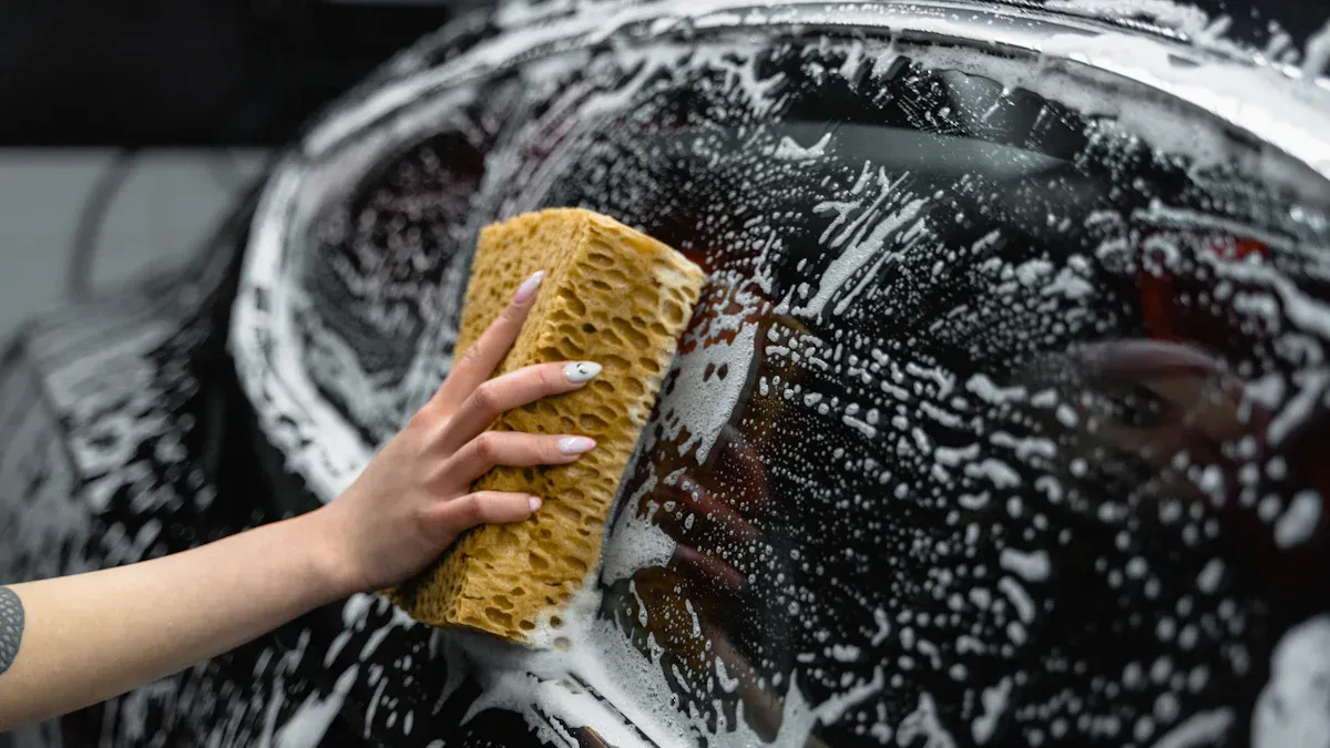 Applying Foam Cleaner for Cars