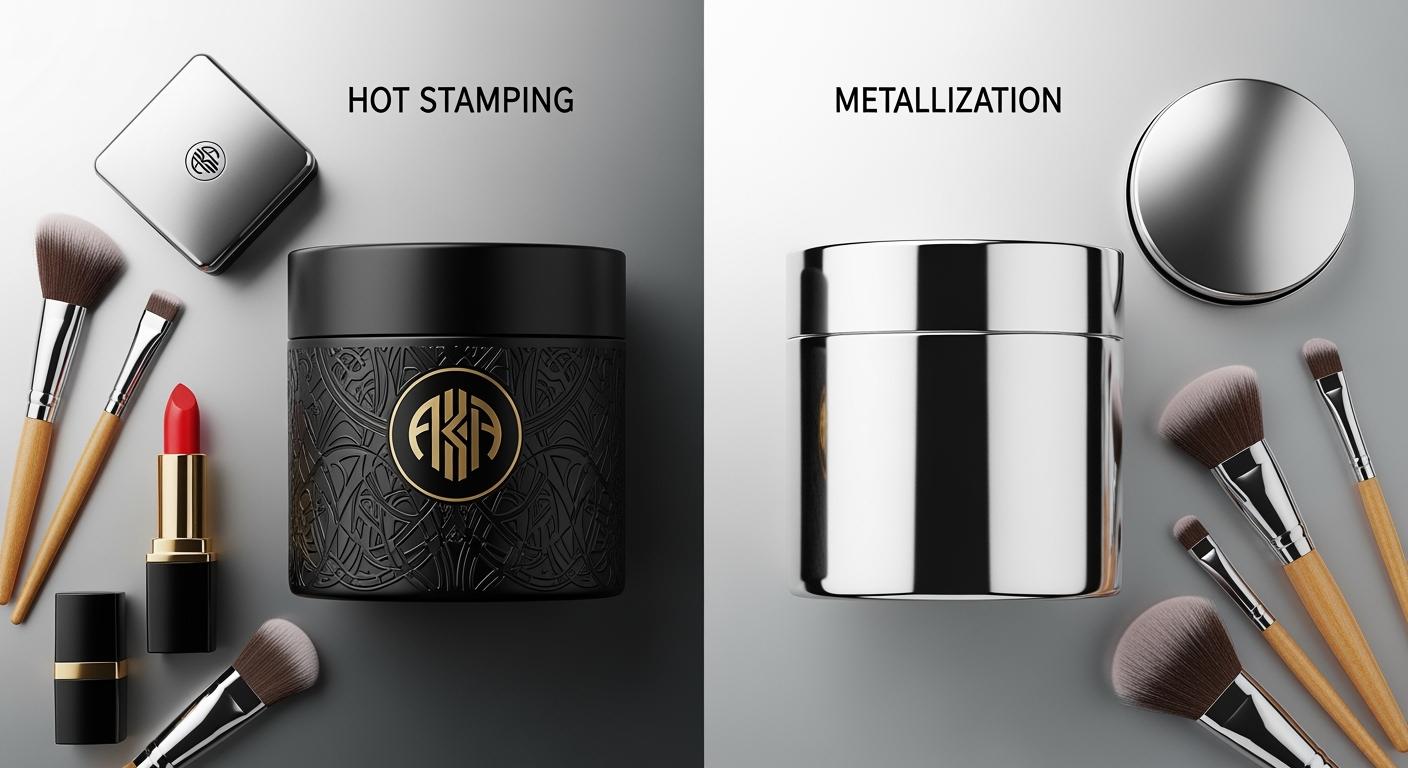 Hot stamping vs metallization in cosmetic packaging