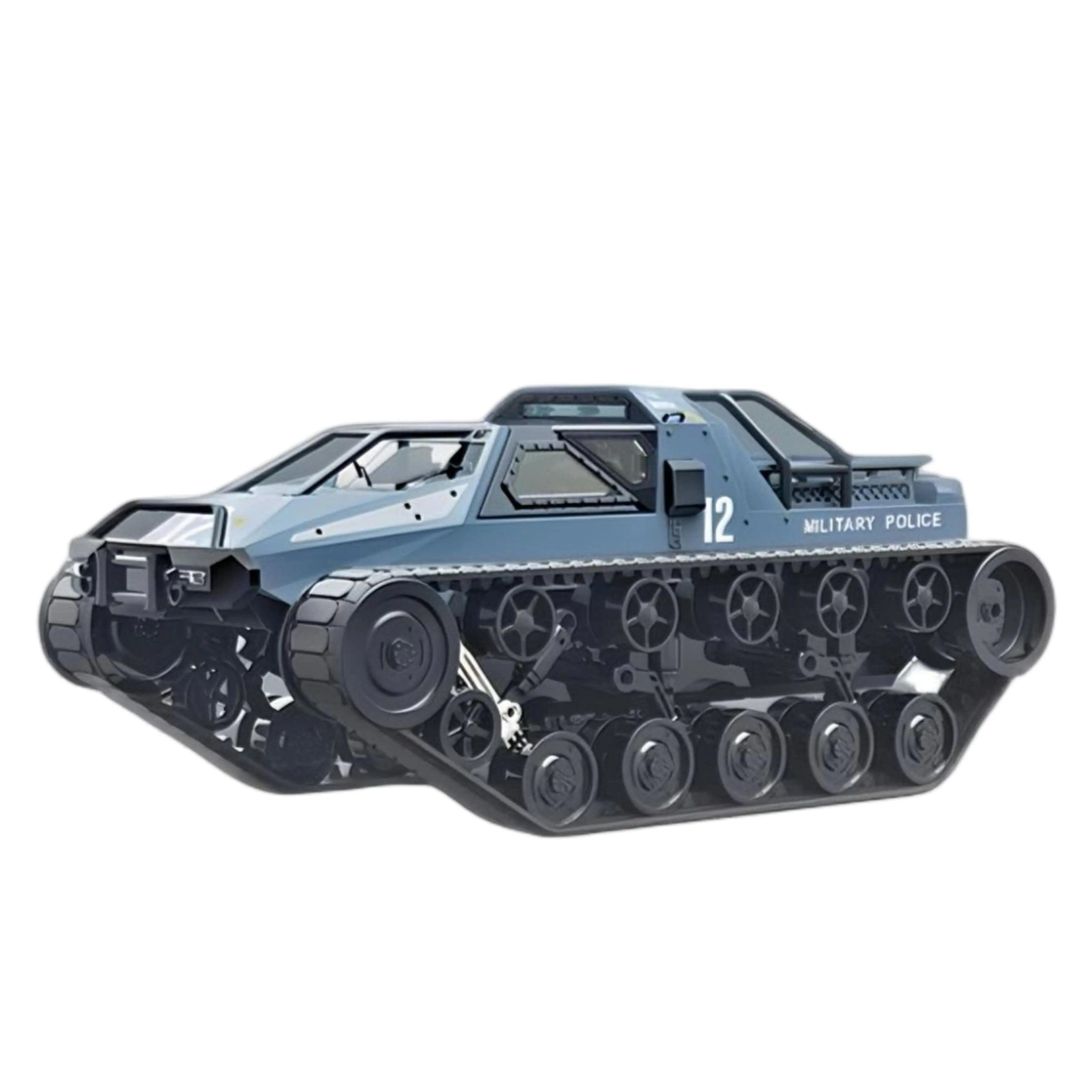 Motion RC Tanks navigating rough terrain with all-terrain tracks