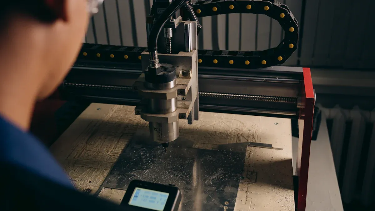 Person operating a CNC machine