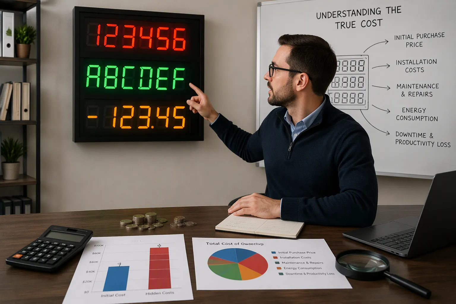 Infographic defining Total Cost of Ownership (TCO) for SEG fabric displays including hidden lifecycle expenses