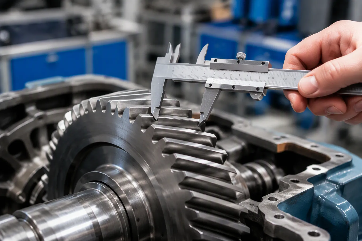 High-precision industrial gearbox gear teeth meshing