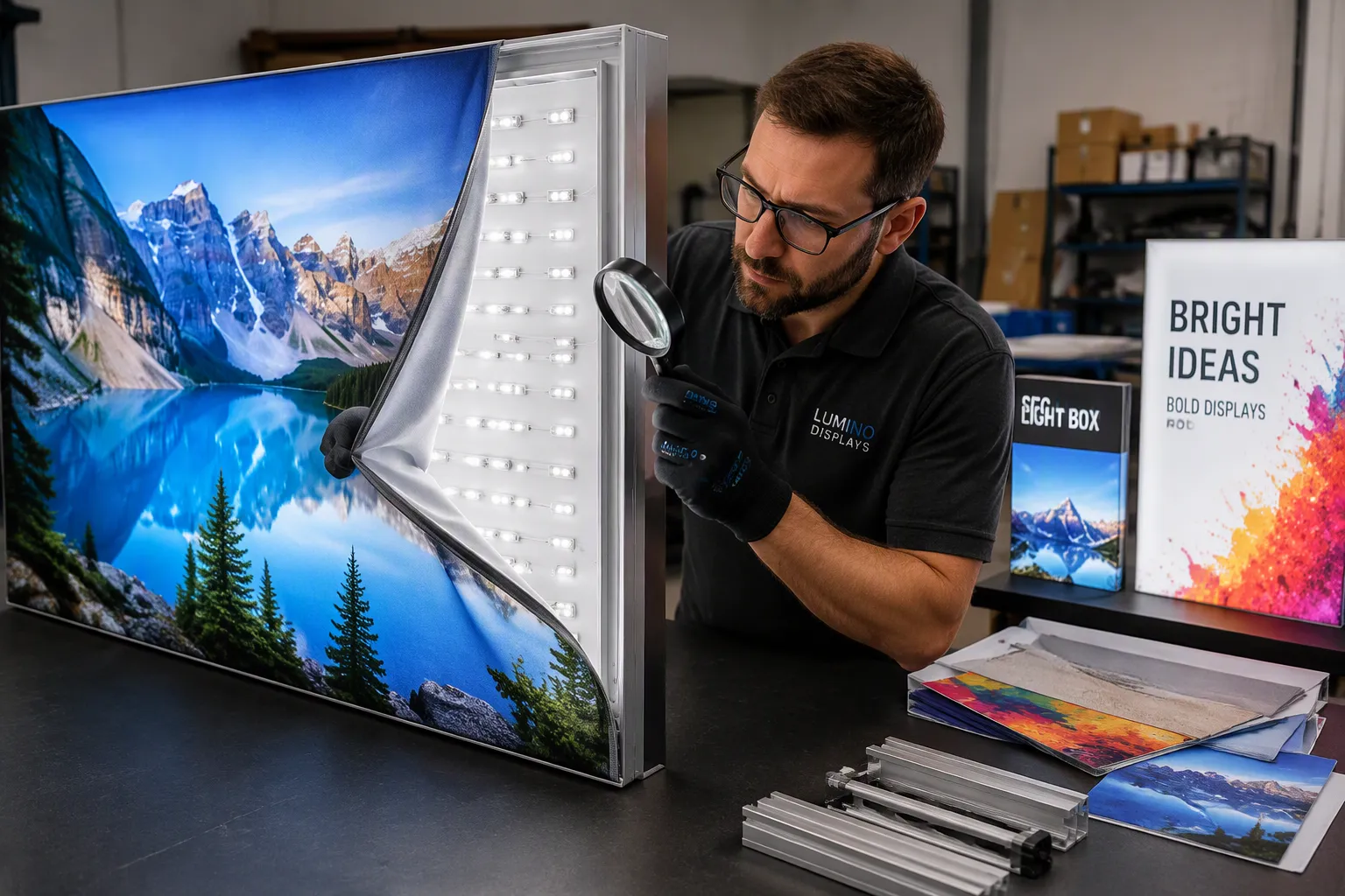 Custom SEG light box display with uniform LED backlighting