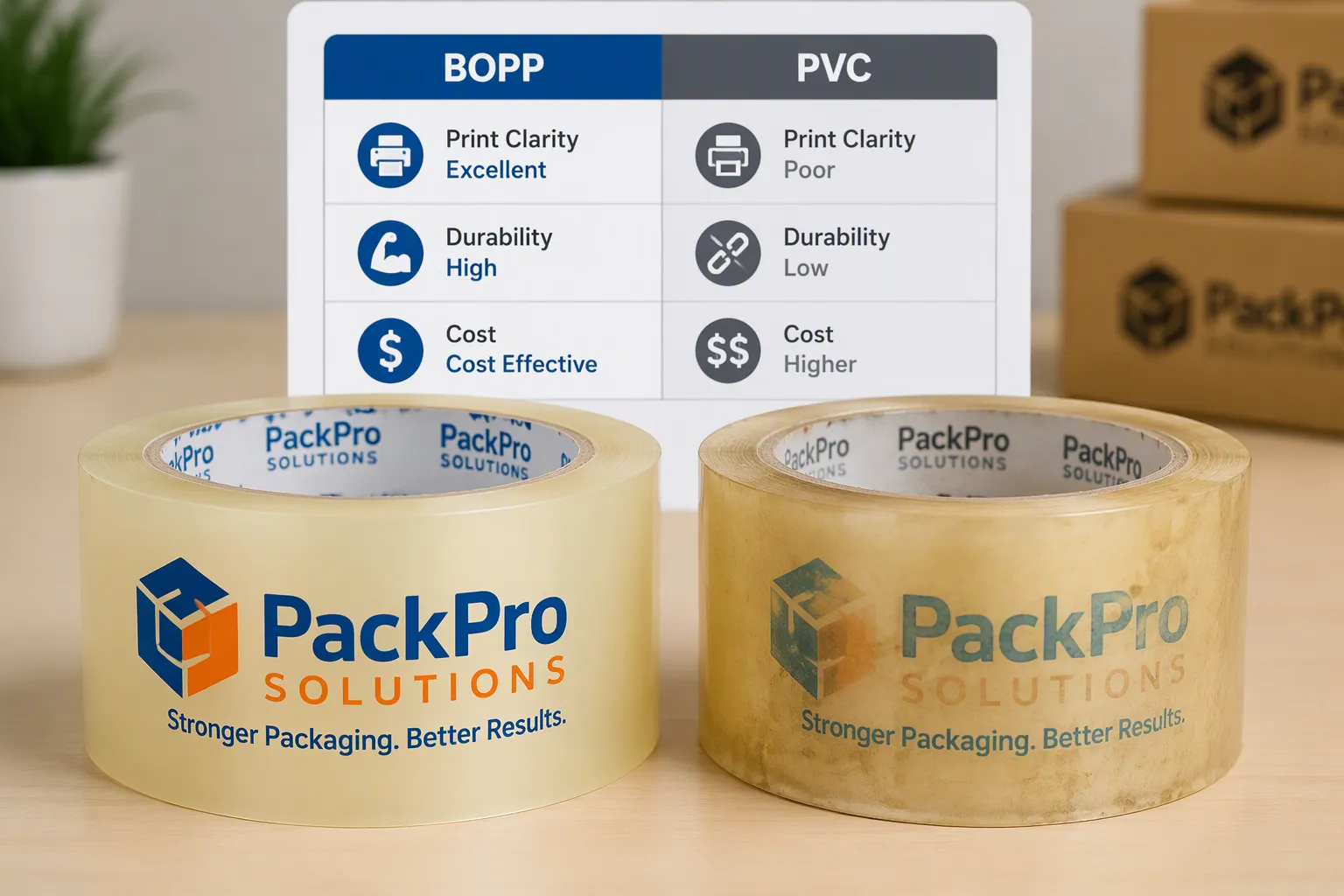 Head-to-Head Comparison Table BOPP vs PVC Tape