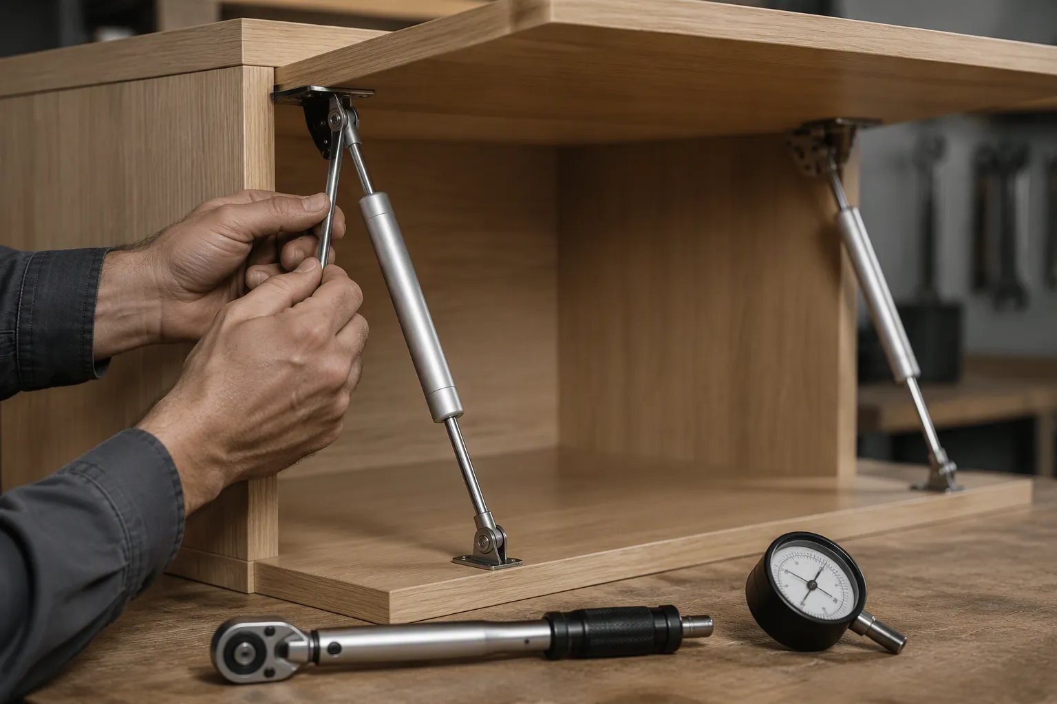 Gas spring mounting geometry and stroke length diagram