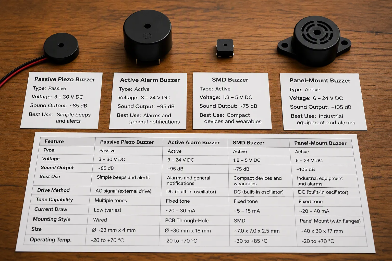 Jiangsu HUAWHA piezoelectric buzzer comparison table